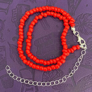 Handmade Red Seed Bead Choker Necklace